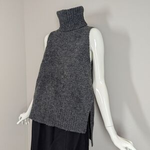 C/MEO Collective Grey Sleeveless Turtleneck Sweater – Wool Blend – Sculptural Hi